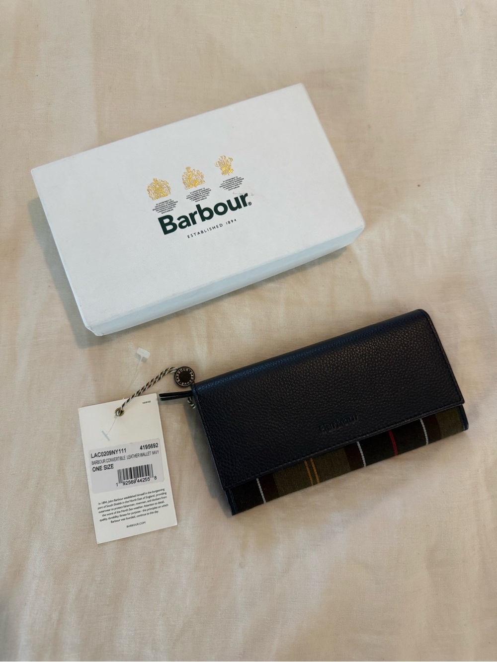 Barbour Navy Leather & Tartan Wallet NIB 1424